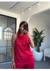 KIRMIZI SATEN PANTOLON TAKIM