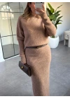 KOYU BEJ BİSİKLET YUMUŞACIK DOKULU TRİKO UZUN ELBİSE