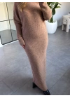KOYU BEJ BİSİKLET YUMUŞACIK DOKULU TRİKO UZUN ELBİSE