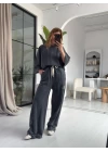 Koyu Gri Oversize İşleme Detay Spor Takım