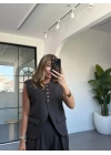 KOYU KAHVE  YELEKLİ  PALAZZO PANTOLON  TAKIM