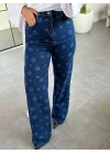 KOYU MAVİ ÇİÇEK DESEN JEAN