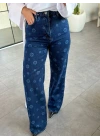 KOYU MAVİ ÇİÇEK DESEN JEAN