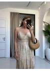 KREM ASKILI ŞİFON ELBİSE