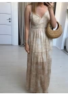 KREM ASKILI ŞİFON ELBİSE