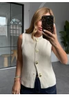 KREM GOLD DETAYLI YELEK