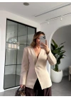 KREM LUNA BELDEN OTURTMALI BLAZER CEKET