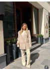KREM TEK DÜĞMELİ OVERSİZE BLAZER CEKET