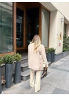 KREM TEK DÜĞMELİ OVERSİZE BLAZER CEKET