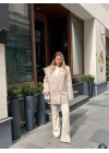 KREM TEK DÜĞMELİ OVERSİZE BLAZER CEKET