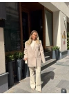 KREM TEK DÜĞMELİ OVERSİZE BLAZER CEKET