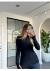 LACİVERT BALIKÇI YAKA PARMAK GEÇİRMELİ BLUZ