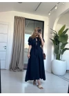 LACİVERT BALON KOL BAĞLAMALI ELBİSE
