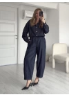 Lacivert Beli Lastikli Baggy Denim Takım