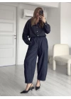 Lacivert Beli Lastikli Baggy Denim Takım