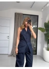 LACİVERT BOYUNDAN DÜĞMELİ TAKIM