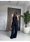 LACİVERT BOYUNDAN DÜĞMELİ TAKIM