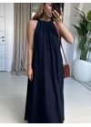 LACİVERT HALTER YAKA ELBİSE