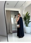 LACİVERT HALTER YAKA ELBİSE