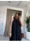 LACİVERT HALTER YAKA ELBİSE