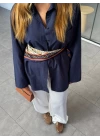 LACİVERT HORSEBİT DESEN İPEK ŞAL