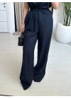 LACİVERT KETEN BLUZ PANTOLON TAKIM