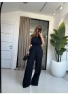 LACİVERT KETEN BLUZ PANTOLON TAKIM