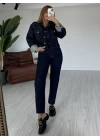 Lacivert Kontrast Dikişli Denim Ceket