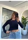 Lacivert Marka Model Crop Uzun Kollu Bluz