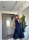 LACİVERT OMUZDAN BAĞLAMALI MİNİ ELBİSE