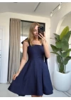 LACİVERT OMUZDAN BAĞLAMALI MİNİ ELBİSE