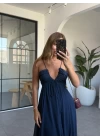 LACİVERT PUANTİYELİ ŞİFON ELBİSE