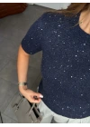 LACİVERT PUL DETAYLI KISA KOL TRİKO