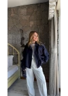 LACİVERT SÜET BOMBER CEKET