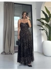 LEOPAR DESEN ASKILI DRAPELİ ELBİSE
