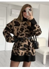 Leopar Desen Boğazlı Oversize Kazak