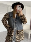 Leopar Desen Jean Detay Peluş Ceket