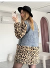 Leopar Desen Jean Detay Peluş Ceket