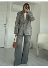 Leopar Desen Kaşe Blazer Ceket