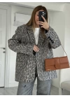 Leopar Desen Kaşe Blazer Ceket