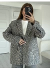 Leopar Desen Kaşe Blazer Ceket