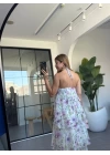 LİLA ÇİÇEKLİ BOYUNDAN BAĞLAMALI ŞİFON ELBİSE