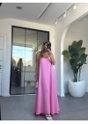 LUNA PEMBE ASKILI ELBİSE