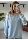 Mavi Çapa Nakışlı Sweatshirt