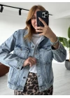 Mavi Çift Cepli Düğmeli Denim Ceket