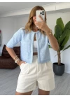 Mavi Crop Triko Hırka