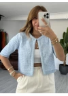 Mavi Crop Triko Hırka