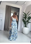 MAVİ DANTEL YAKA ASKILI ELBİSE