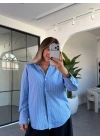 MAVİ İNCE ÇİZGİLİ GÖMLEK