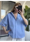 MAVİ KISA KOL POPLİN GÖMLEK